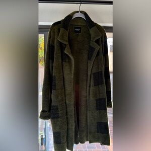 Liverpool Cozy Olive Green and Black Buffalo plaid Plush Sweater Coatigan